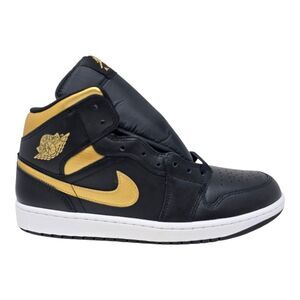 Nike Air Jordan 1 Mid Black Metallic Gold White DQ8426-071 Men's Size 12